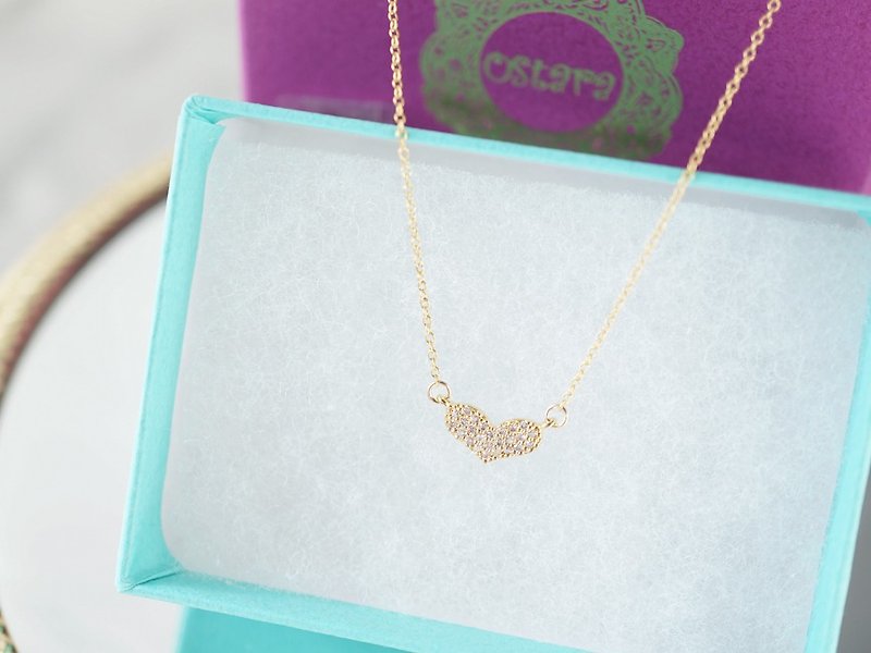 【14KGF】Necklace,CZ Lovely Heart - 项链 - 玻璃 金色