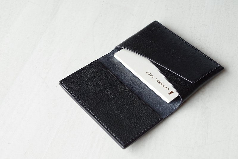 【受注生産】Italian leather Business Card Case　dark navy - 名片夹/名片盒 - 真皮 蓝色