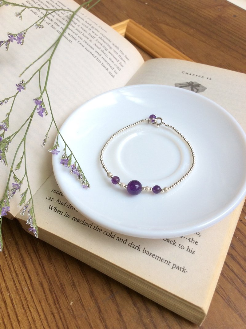 Ops Amethyst silver bracelet-紫水晶/925纯银/紫色/天然石/手链 - 手链/手环 - 宝石 紫色