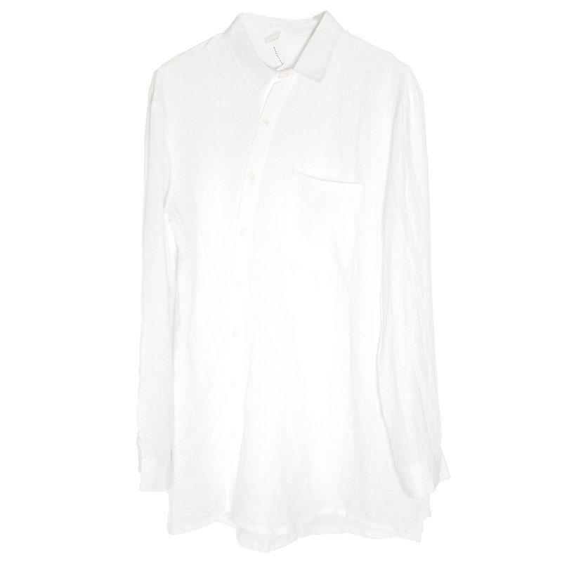 斜钮门长衬衫 - 女装短裤 - 棉．麻 白色