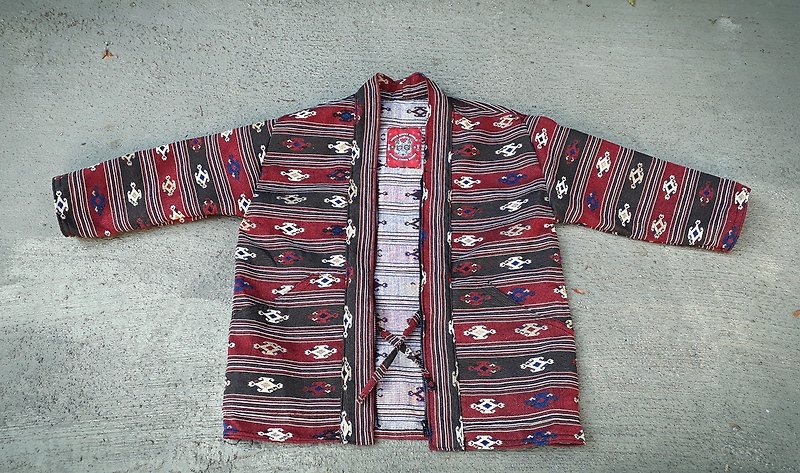 AMIN'S SHINY WORLD手工订制KIMONO印地安图腾条纹绑绳拉链罩衫大衣外套 - 女装休闲/机能外套 - 棉．麻 多色