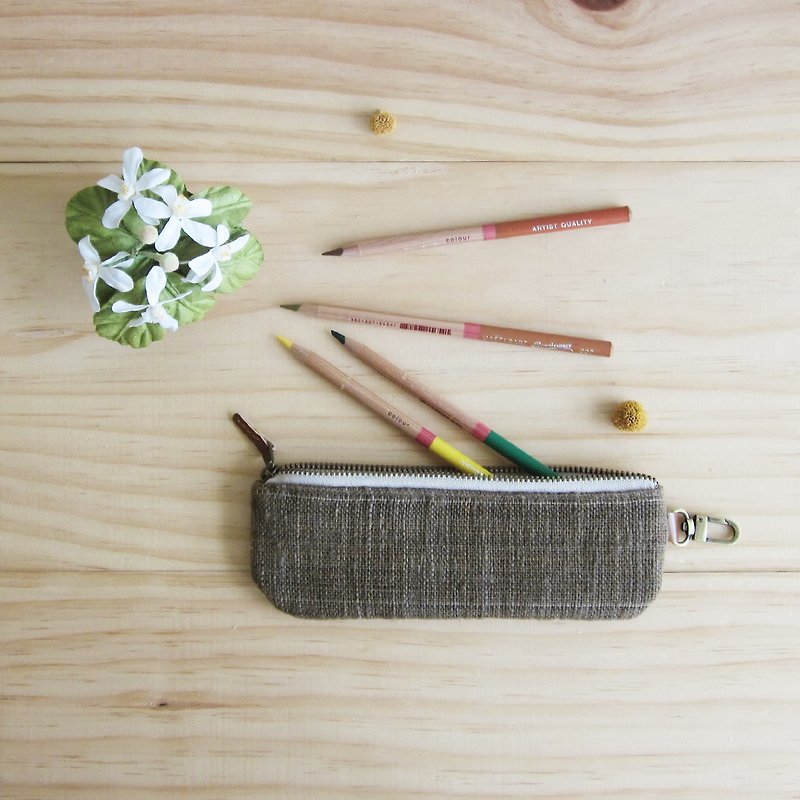 手工棉制笔袋-天然植物染-深棕色 - 铅笔盒/笔袋 - 棉．麻 咖啡色
