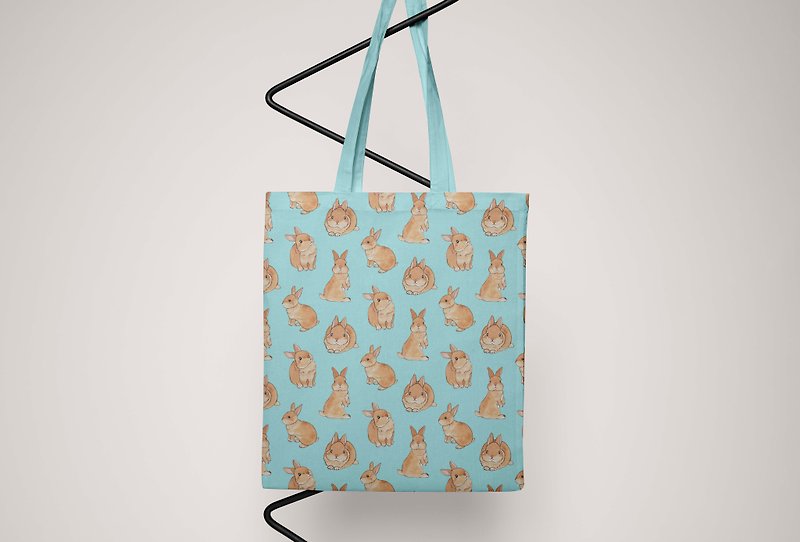 兔子 小兔  帆布托特包 手提包 帆布包 侧背包 杂物包 - 手提包/手提袋 - 棉．麻 蓝色