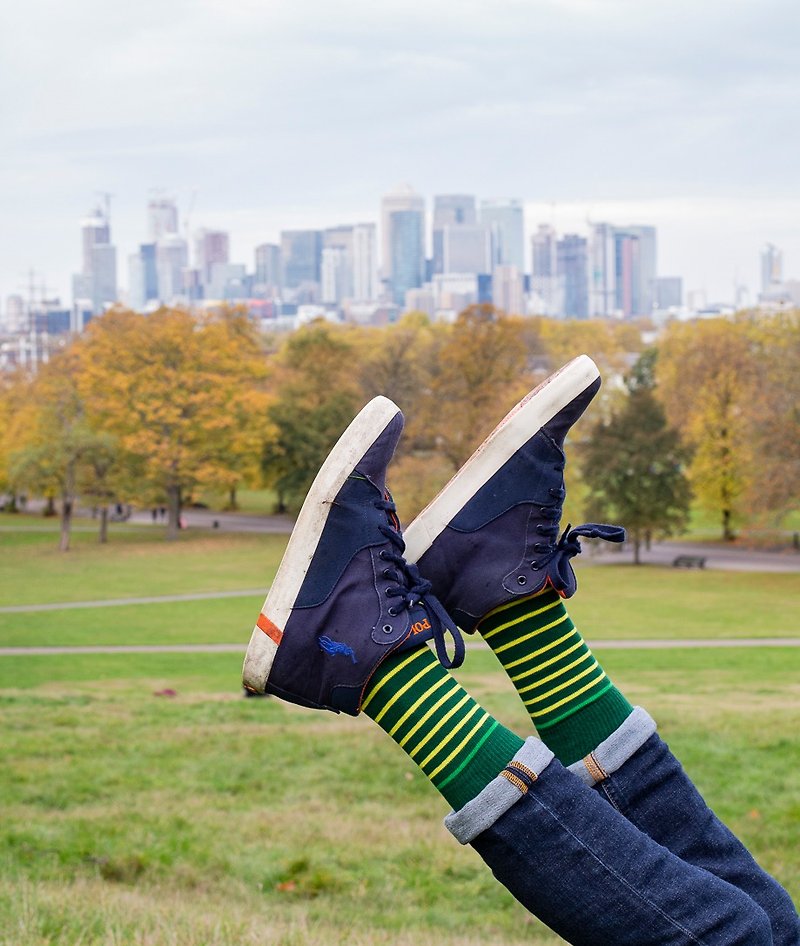 MrD London 英伦绅士袜 – 9 针布列塔尼条纹 – 草绿 - 绅士袜 - 棉．麻 绿色