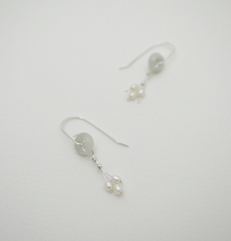 缅甸玉·米粒珍珠·纯银耳环 - 耳环/耳夹 - 纯银 多色