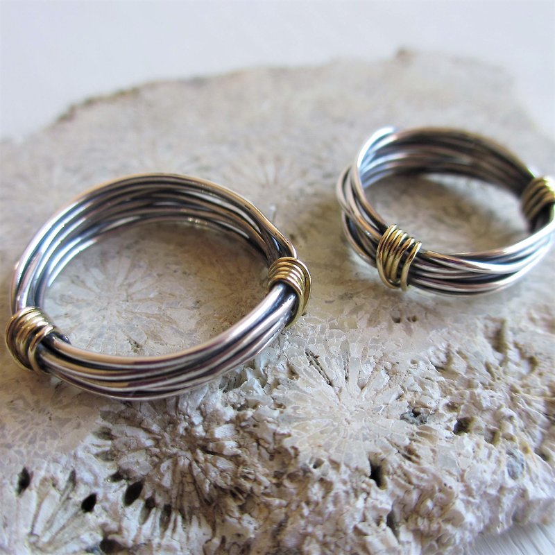 Wire Silver×K18 Ring - 戒指 - 其他金属 银色