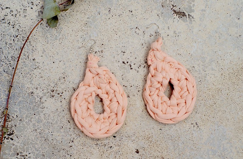 手工粉色编织耳环进口925银耳勾 - 耳环/耳夹 - 真皮 橘色