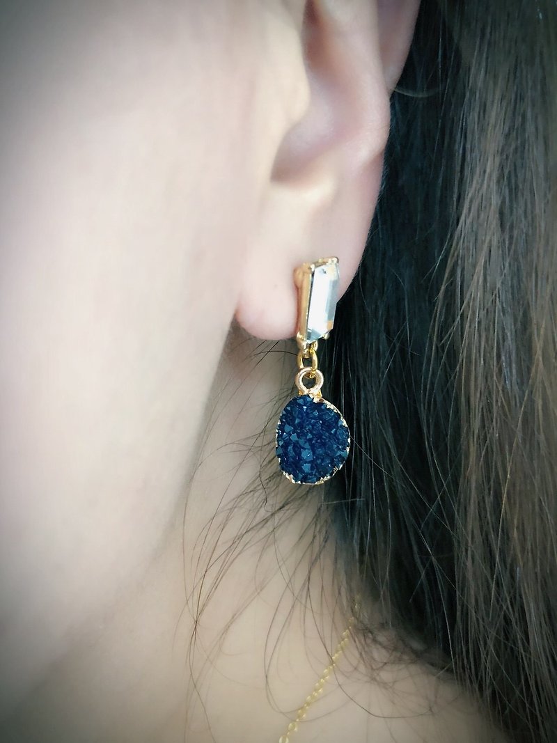 仿真矿石耳环搭配T钻耳针 - 耳环/耳夹 - 其他金属 蓝色