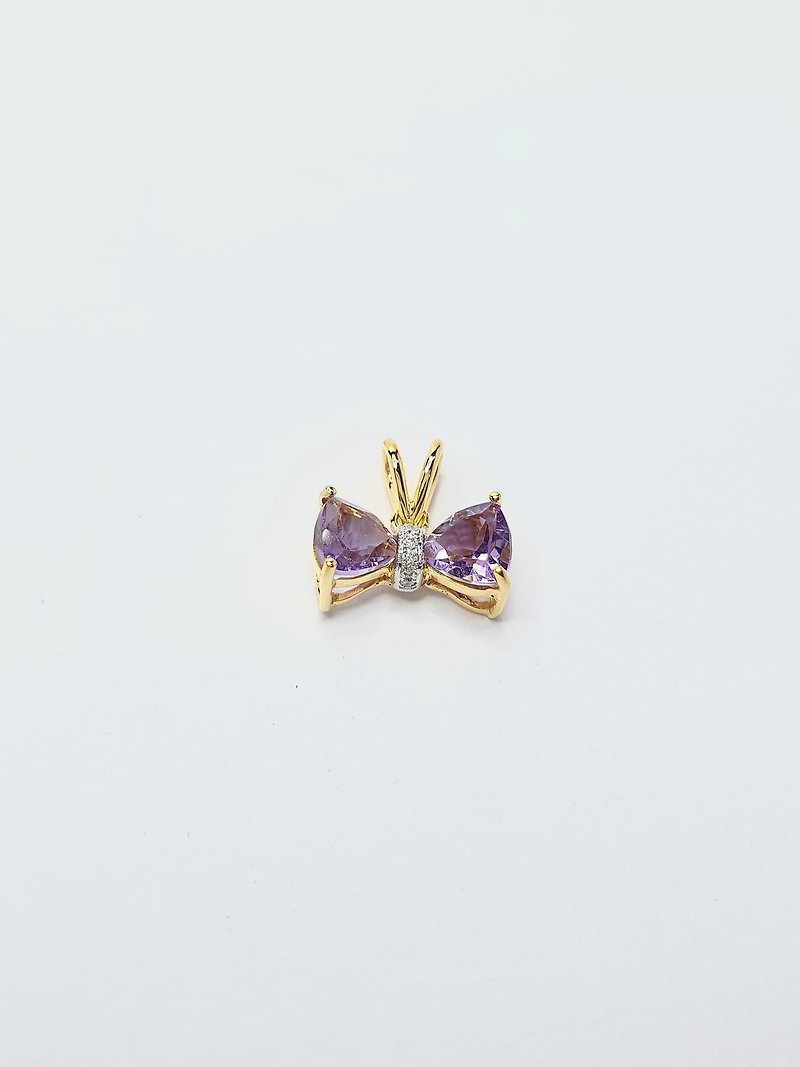 Amethyst in 9k gold Pendent with Belgium cut diamonds - 项链 - 宝石 紫色