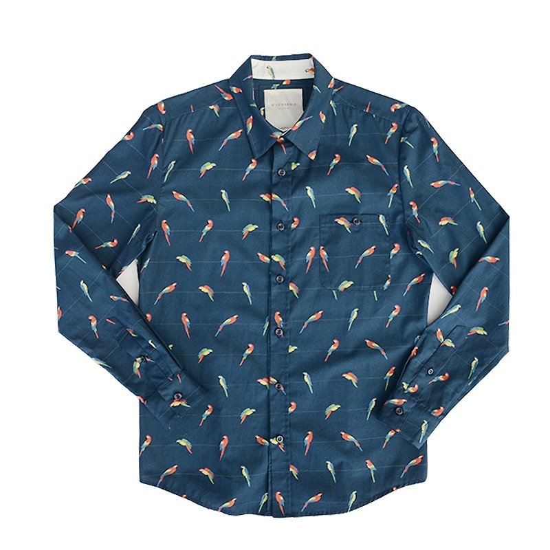 鹦鹉 满版 印花 衬衫 - 男装衬衫 - 棉．麻 蓝色