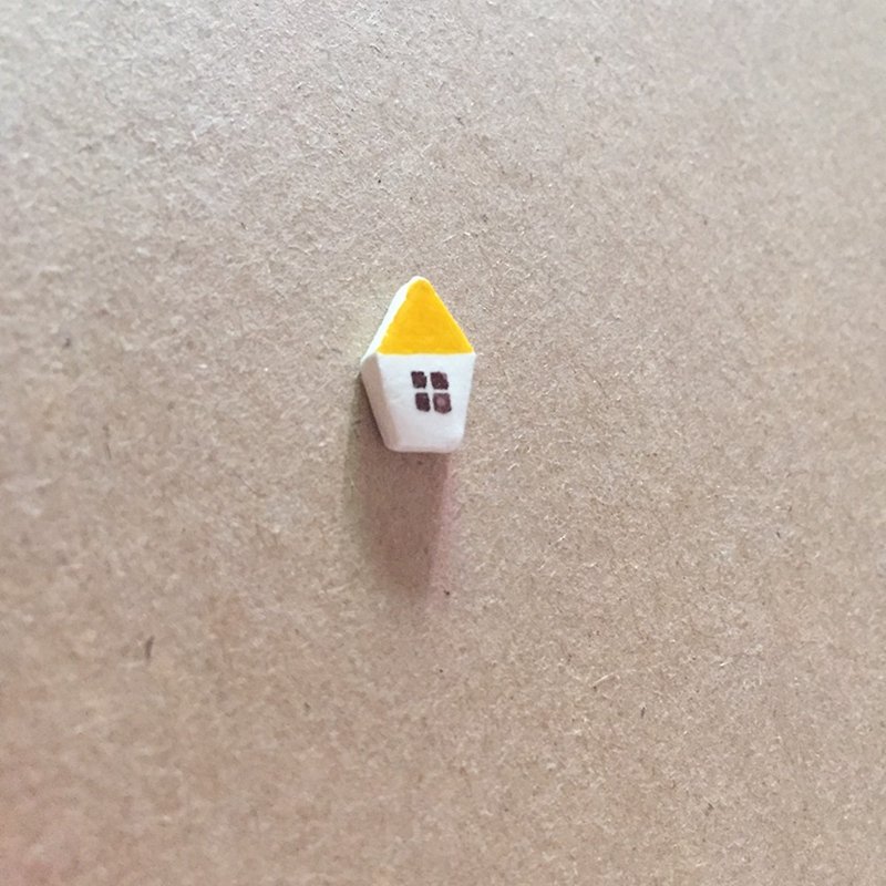 黄色小房子简约可爱耳钉手作手绘饰物黏土耳环 - 耳环/耳夹 - 粘土 黄色