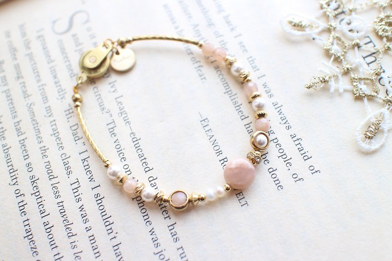 温柔-太阳石 珍珠 黄铜手链 - 手链/手环 - 其他金属 粉红色