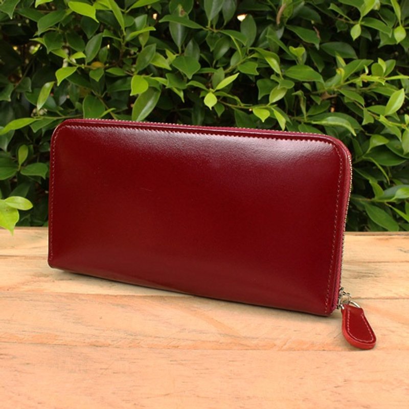 Leather Wallet - Zip Around Basic - Burgundy (Genuine Cow Leather) - 皮夹/钱包 - 真皮 