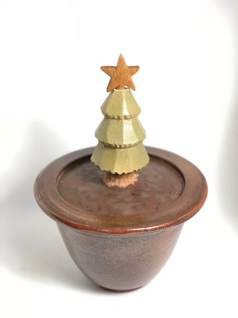 【限量唯一】陶制"植得珍藏-圣诞树"--纯手工--手作--陶土--上釉--木制雕刻 - 茶具/茶杯 - 陶 红色