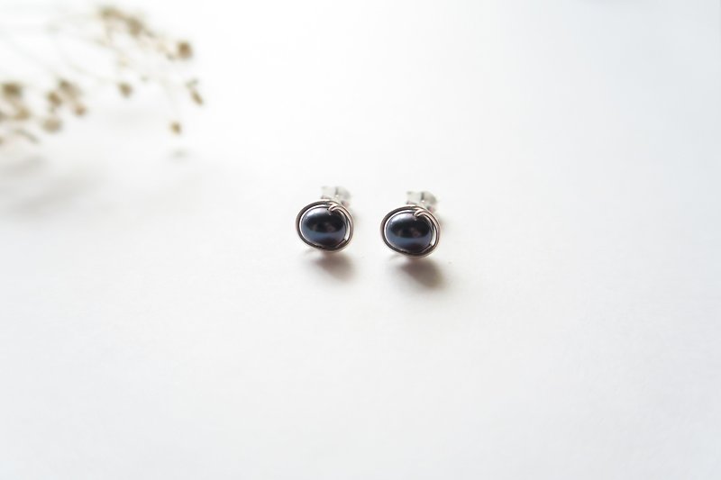 925纯银 黑珍珠 耳针耳环-耳夹 - 耳环/耳夹 - 其他材质 黑色