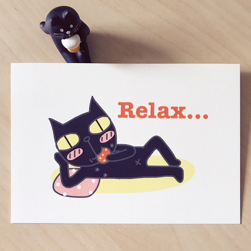 Miss L 黑猫猫明信片- Relax - 卡片/明信片 - 纸 白色
