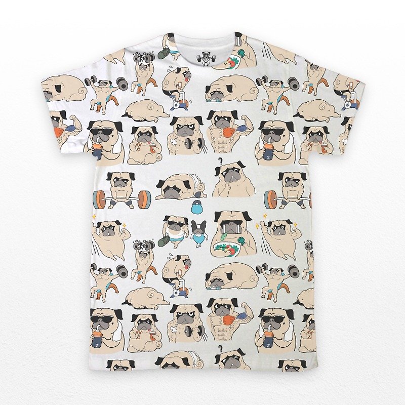PUG Life • Pug Gym Life • Unisex T-shirt - 男装上衣/T 恤 - 棉．麻 白色