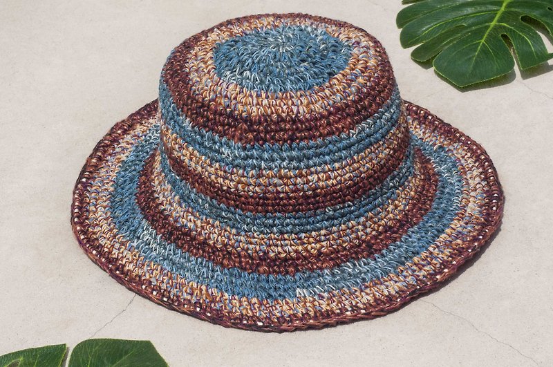 手工编织棉麻帽编织帽 渔夫帽 遮阳帽 草帽-法式蓝色天空沙漠旅行 - 帽子 - 棉．麻 多色