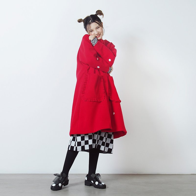 大红雪飘大衣 外套 - imakokoni - 女装休闲/机能外套 - 羊毛 红色