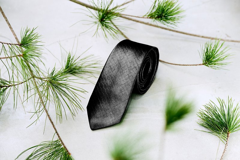 编织亮纹黑领带 - 领带/领带夹 - 聚酯纤维 黑色