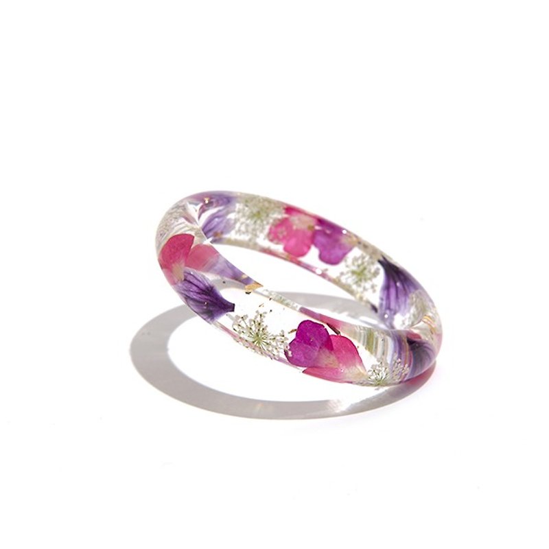 Cloris Gift永绽花手镯  - 心型蔷薇、白蕾丝花、紫色蜀葵花瓣 - 手链/手环 - 植物．花 多色