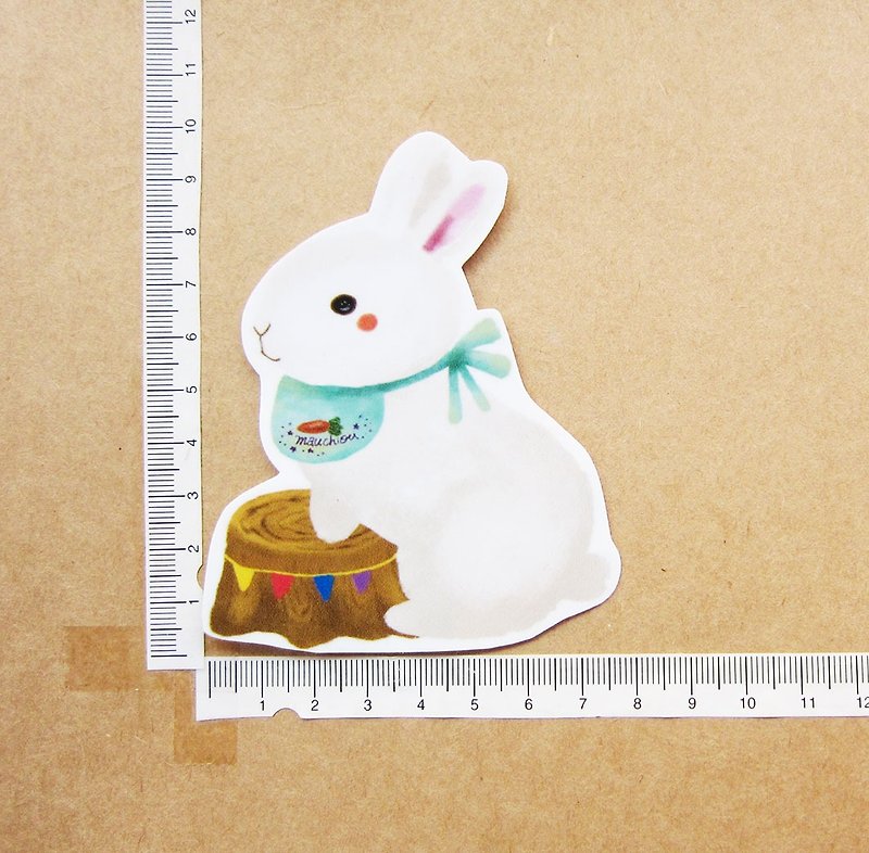 手绘插画风格 完全 防水贴纸 森林动物系列 小白兔 - 贴纸 - 防水材质 白色
