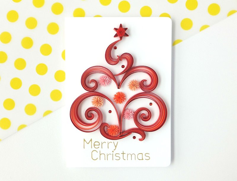 手作卷纸卡片- 圣诞树 热情红 - 卡片/明信片 - 纸 红色