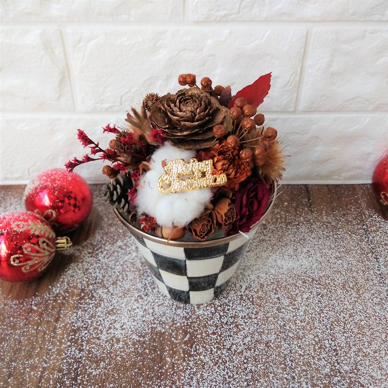 圣诞节黑白格纹珐琅花盆礼盒 附圣诞包装 - 摆饰 - 珐琅 多色