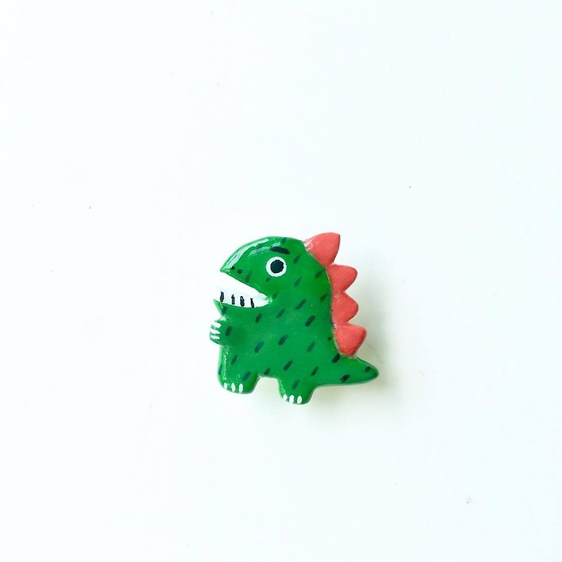 绿色恐龙别针  (可改制成磁石) - 胸针 - 粘土 绿色