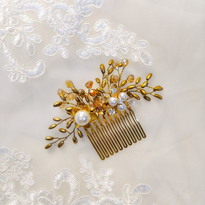 戴上幸福的饰 稻穗系列-新娘发梳.法国梳.自助婚礼-爱释 - 发饰 - 其他金属 金色