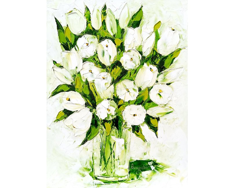 郁金香绘画花卉原创艺术花绣球花瓶中 16 x 12 - 墙贴/壁贴 - 其他材质 白色