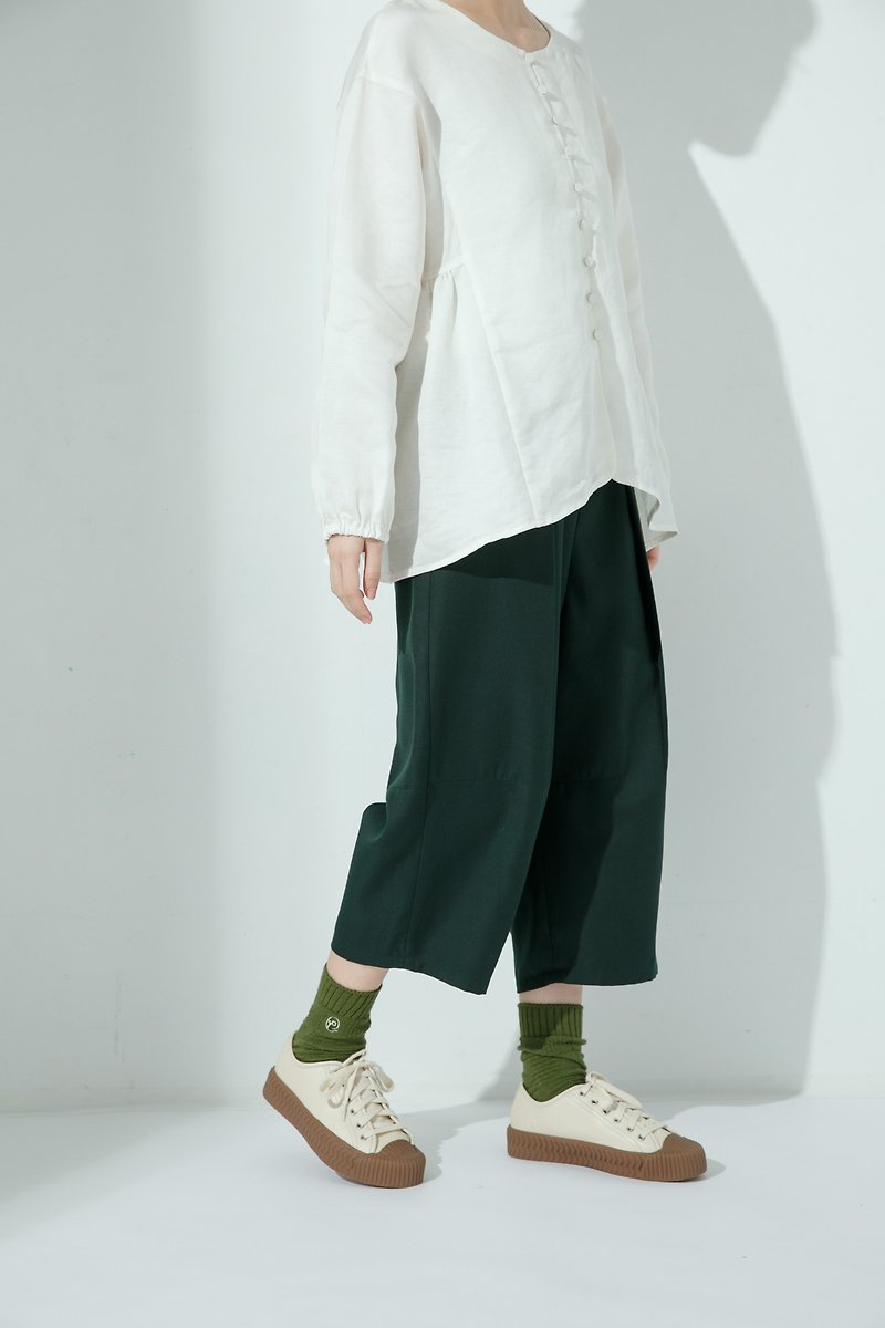 小乐游9分宽管裤-旷森 - 女装长裤 - 聚酯纤维 绿色