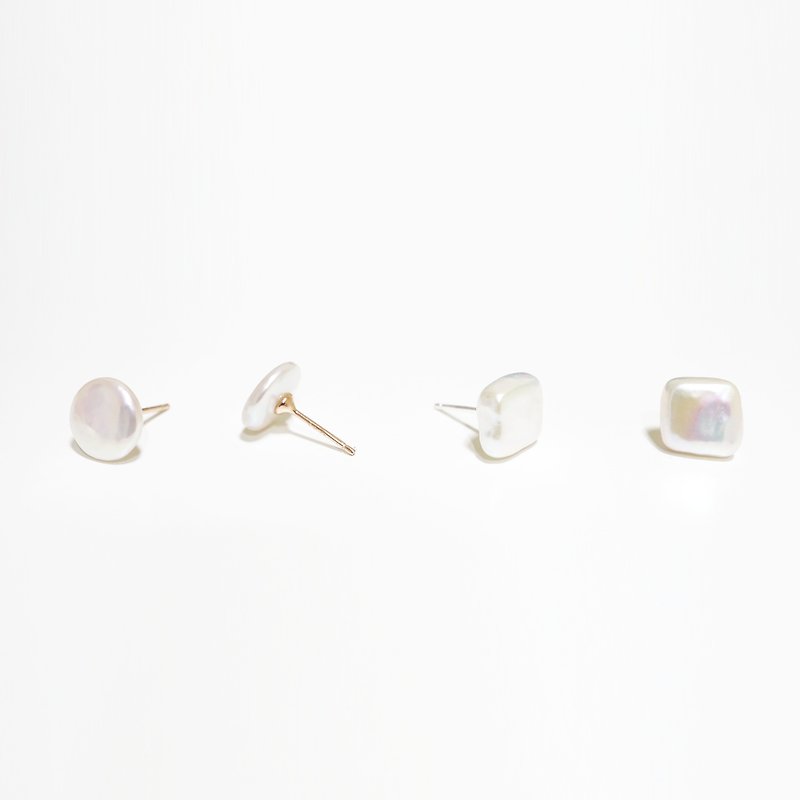 扁形淡水珍珠纯银耳环 (银/玫瑰金/18k金) | 珍珠系列 - 耳环/耳夹 - 其他金属 白色