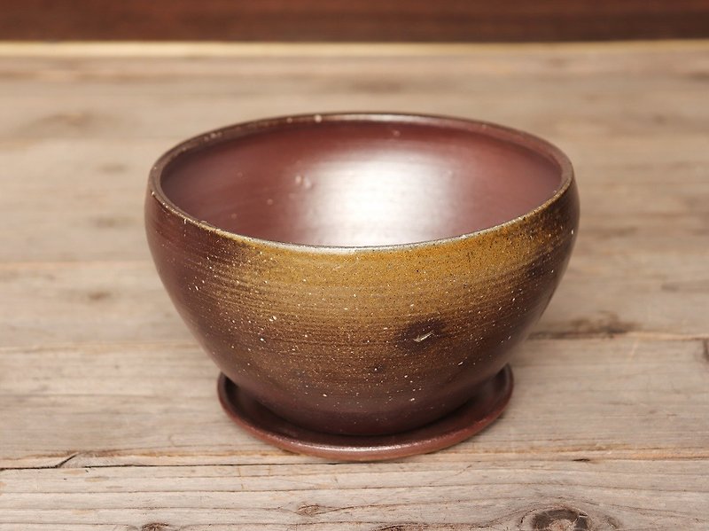 備前焼 植木鉢【受皿付き】 u-036 - 花瓶/陶器 - 陶 咖啡色