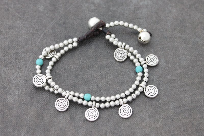 Turquoise Silver Spiral Dangling Charm Bracelets Woven - 手链/手环 - 其他金属 蓝色
