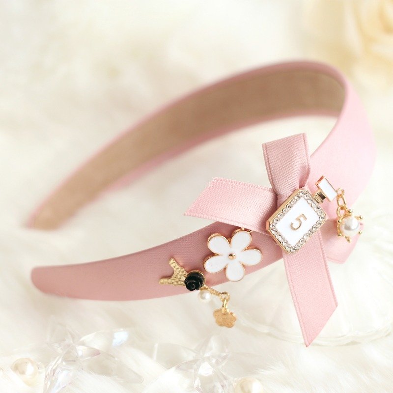 优雅法式风格饰物头箍 - 发饰 - 棉．麻 粉红色
