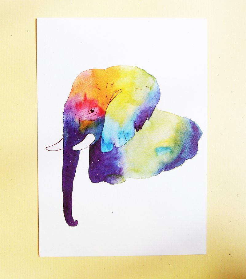 水彩明信片-大象 - 卡片/明信片 - 纸 多色