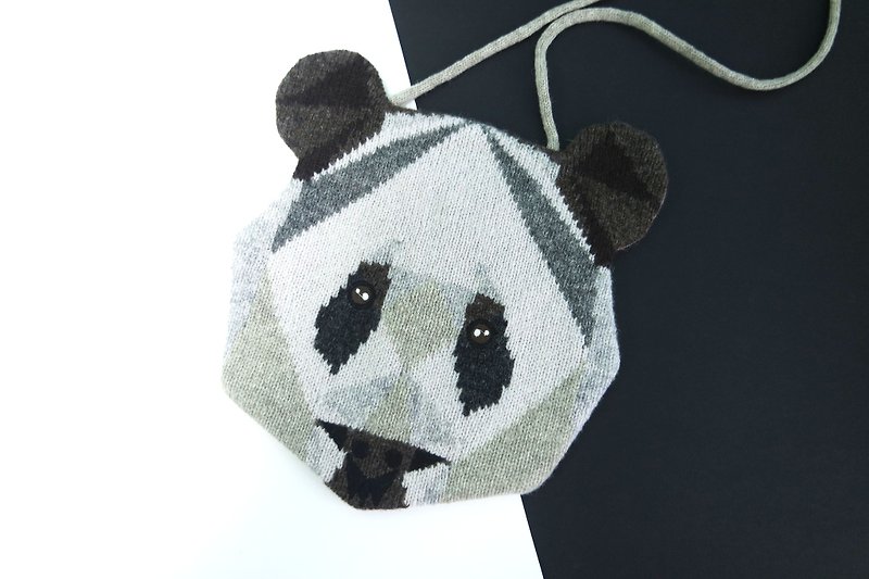 熊猫针织斜背袋 - 侧背包/斜挎包 - 羊毛 咖啡色
