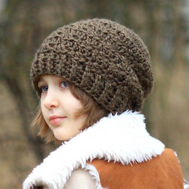Beginner Friendly bulky beanie CROCHET PATTERN The Alana texture hat - 编织/刺绣/羊毛毡/裁缝 - 其他材质 咖啡色