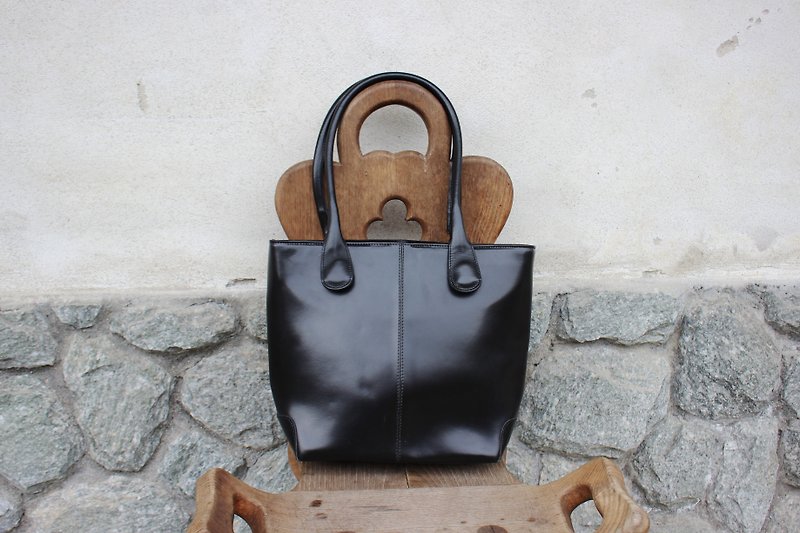 (意大利制里标)(Vintage皮包)VIA BORGOSPESSO典雅黑色肩背包手提包(Made in Italy)(生日礼物情人节礼物)B187 - 手提包/手提袋 - 真皮 黑色