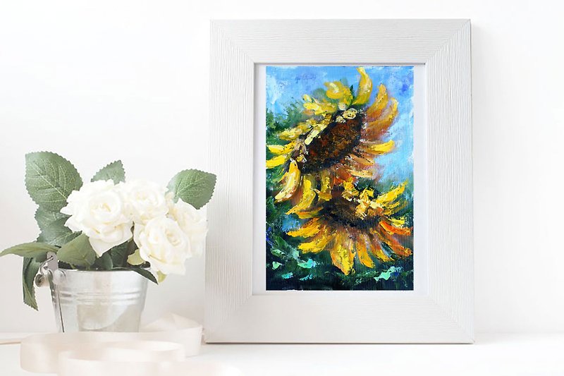 Sunflower Painting Oil Flowers Original Art 油畫原作 Floral Artwork Canvas Art - 海报/装饰画/版画 - 颜料 多色