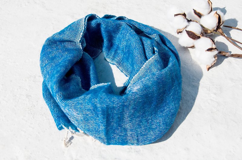 圣诞礼物纯羊毛丝巾/手工针织围巾/编织围巾/纯羊毛围巾-蓝色海洋 - 丝巾 - 羊毛 蓝色