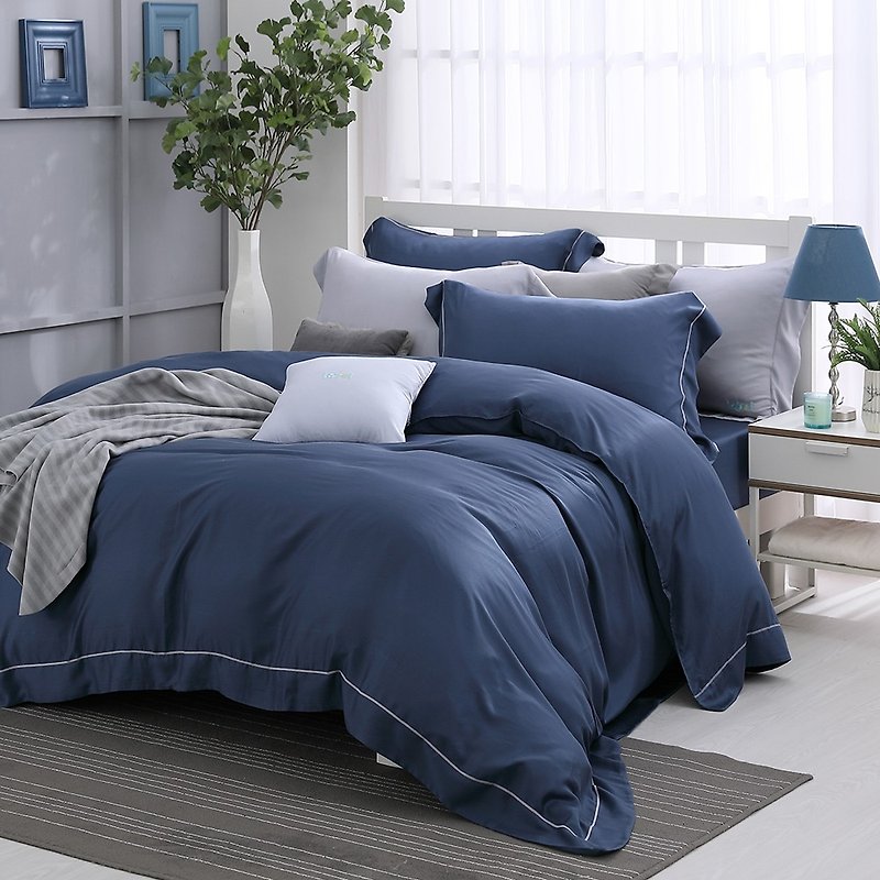 (单人)沉静夜色-纯色设计款天丝两用被床包三件组【60支天丝】 - 寝具 - 其他材质 蓝色