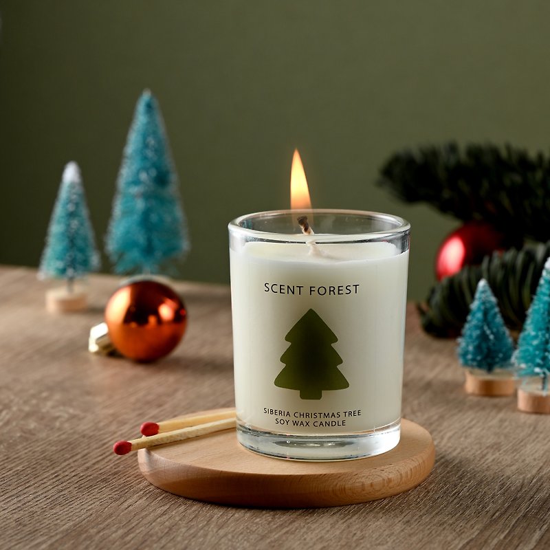 【圣诞礼物】天然精油大豆蜡烛 - 西伯利亚圣诞树  交换礼物 - 蜡烛/烛台 - 玻璃 绿色
