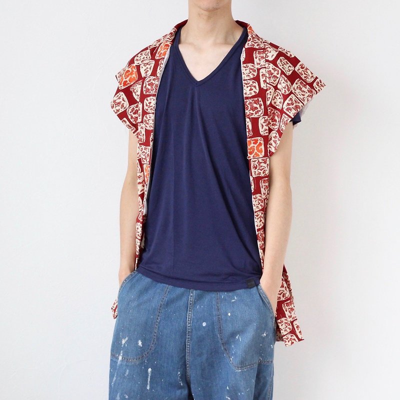 Kimono remake vest, black vest, unisex kimono /4043 - 女装休闲/机能外套 - 聚酯纤维 红色