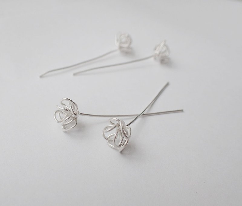 罂粟花, 0.7MM-999纯银线, 耳针式 耳环 (一对) - 耳环/耳夹 - 其他金属 