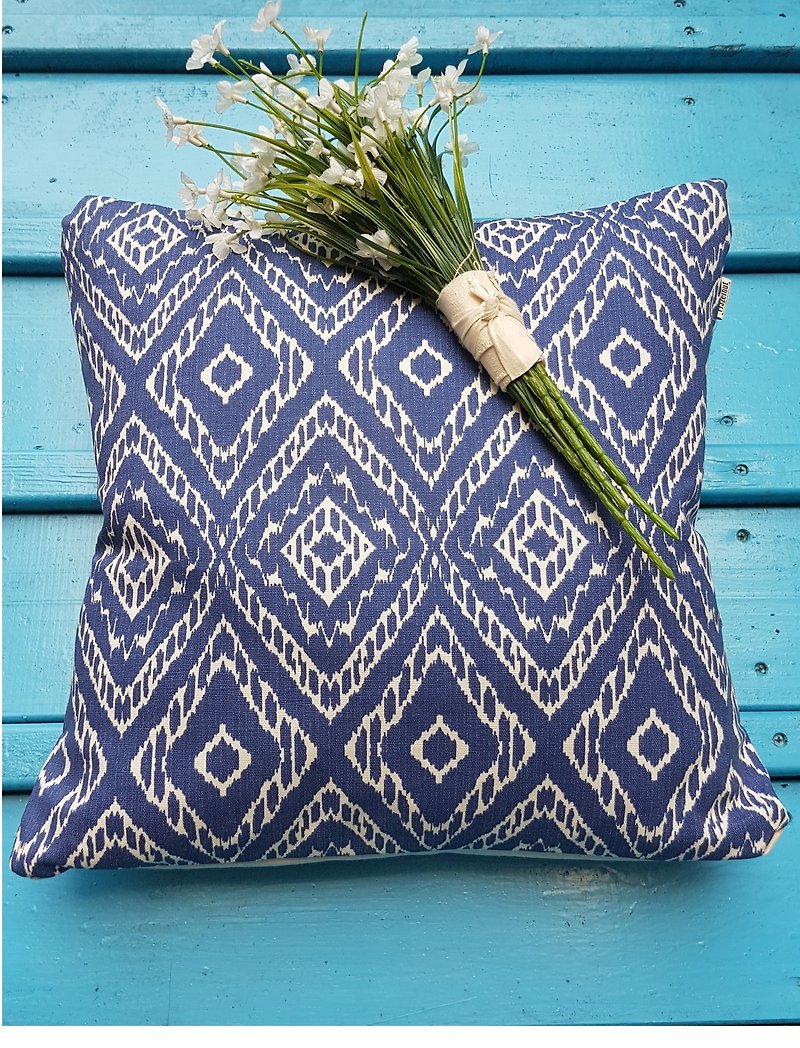 北欧款式特色民族风格蓝色几何图案抱枕靠枕靠垫枕套 - 枕头/抱枕 - 棉．麻 蓝色