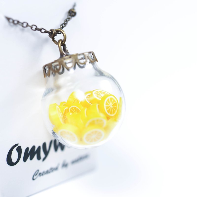 爱家作- OMYWAY 水果柠檬透明玻璃球复古青古铜色颈链 2cm - 颈链 - 玻璃 白色