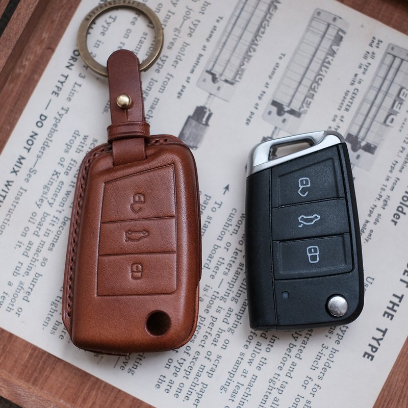 【寓吉】福斯 钥匙皮套 Volkswagen golf Tiguan T-ROC T-Cross - 钥匙链/钥匙包 - 真皮 多色