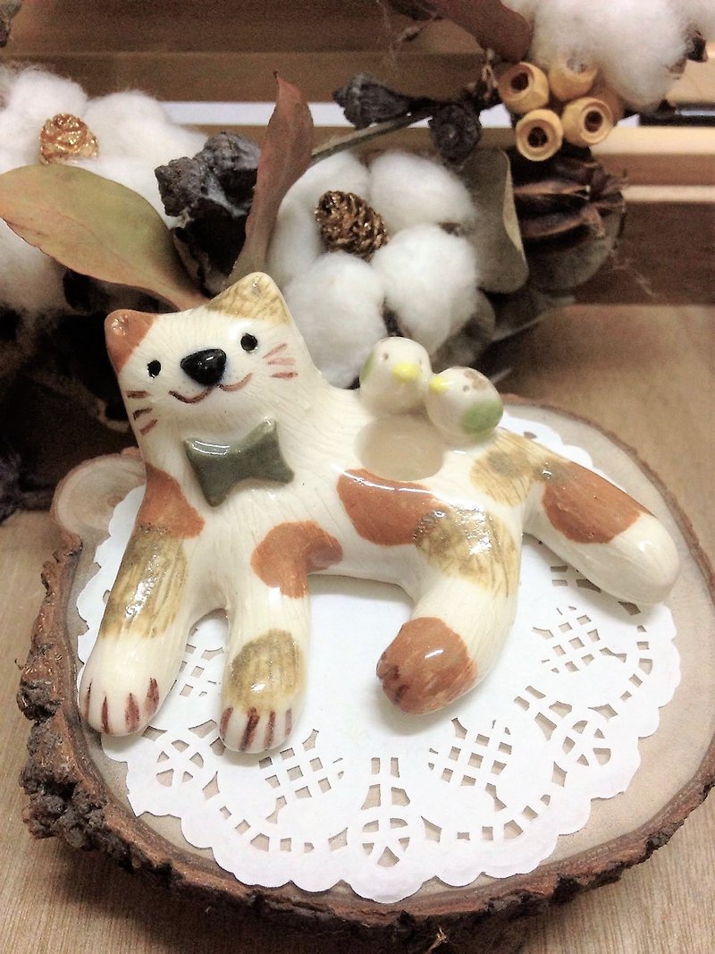 小花系列-朵朵花斑猫 - 花瓶/陶器 - 瓷 多色